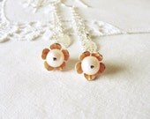 Sterling Silver Pearl and Enamel Flower Earrings.