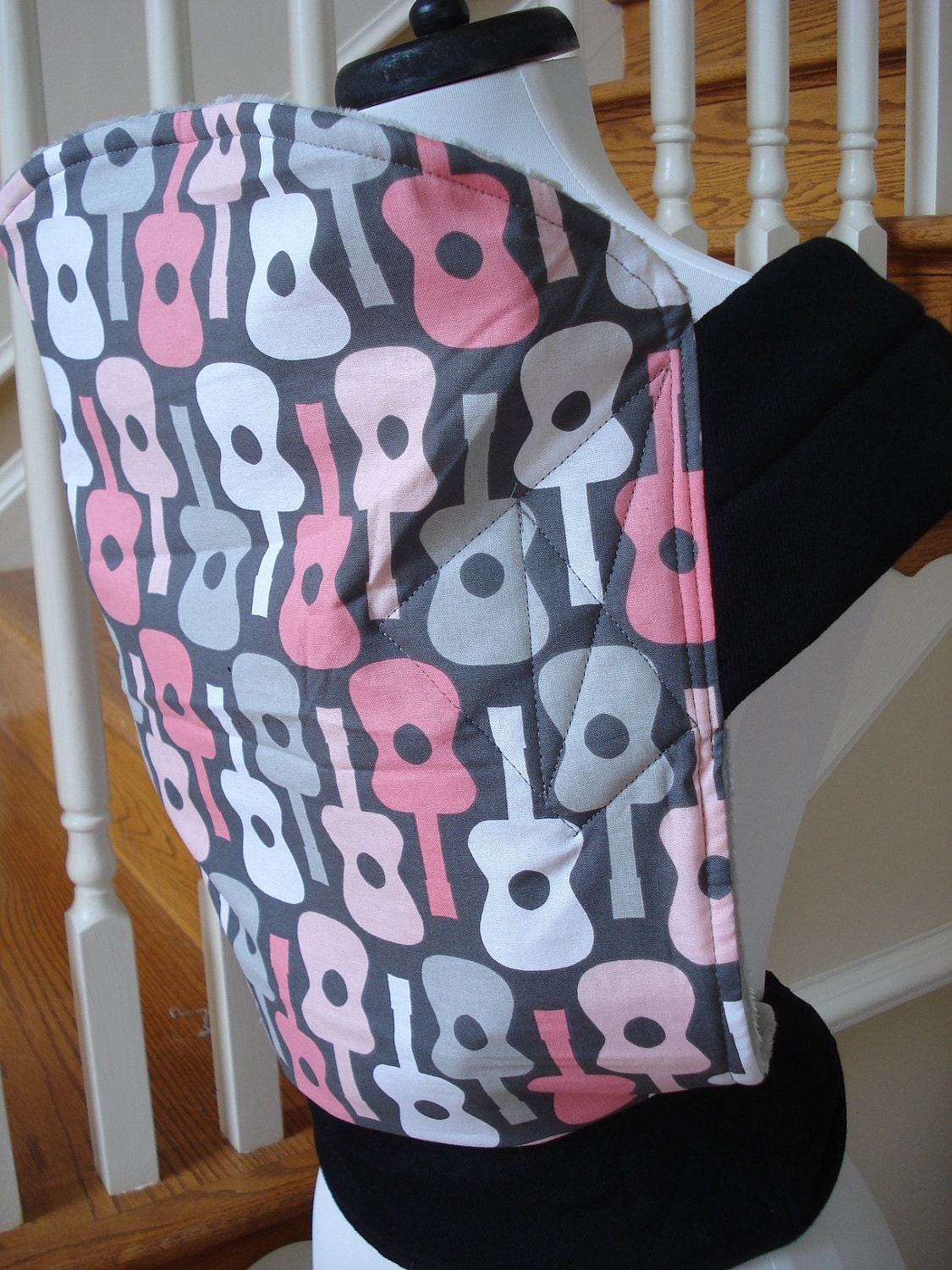 Mei Tai Baby Carrier/Sling- Pink Guitars with gray, pink, or black minky
