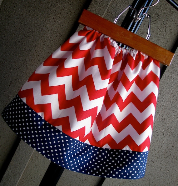 skirt  -  chevron red ,white blue zigzag   3-6 months, 6-12 months, 12- 18 months, 18-24 months, 2t, 3t 4T 5T  navy polka dots 4th of July