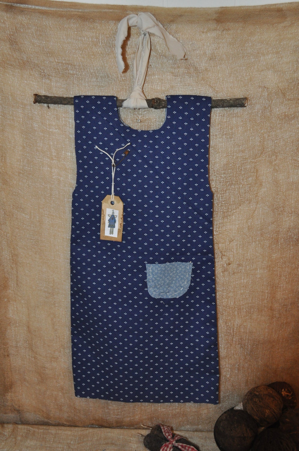 Wood Hanger Dark Blue Calco Doll Dress Hang Tag Peg Rack