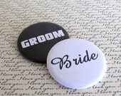 Bride and Groom 2 1/4 inch Pin Back Buttons Set of 2