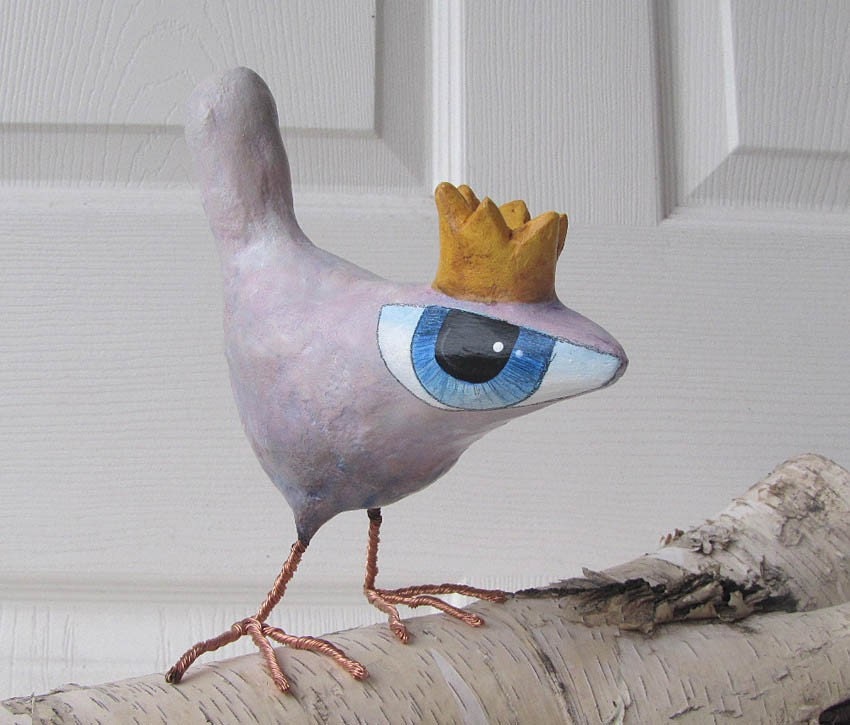 Paper Mache Art Sculpture - Dorothy - A Big Eyed Bird