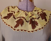 Vintage Crocheted Collar, Handmade, Filet Leaf Motifs, Brown Yellow Autumn