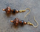 Earrings Copper Black, Handmade, Glass Antiqued Beaded Drops