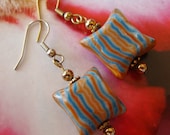 Earrings beaded Chunky, Warm Brown Turquoise, polymer clay, golden pierced