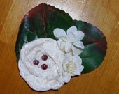 Hair Flower Fascinator, Clip Ornament, White Camellia green, Bridesmaid, Beach Wedding, Cottage Chic