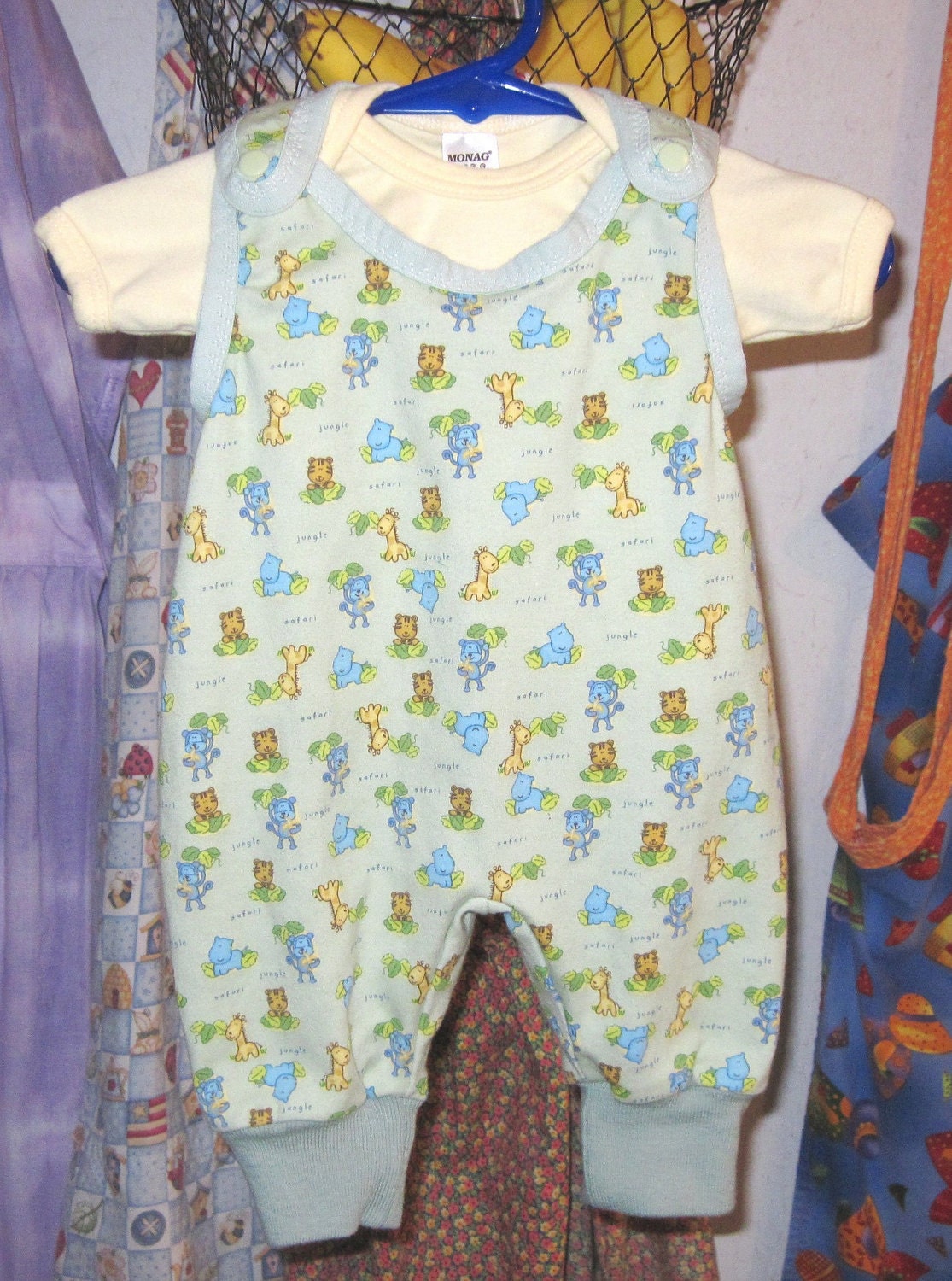 Newborn Overalls With Lap T-Shirt in Cute Jungle Animal Print