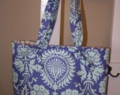 aqua damask knotted tote