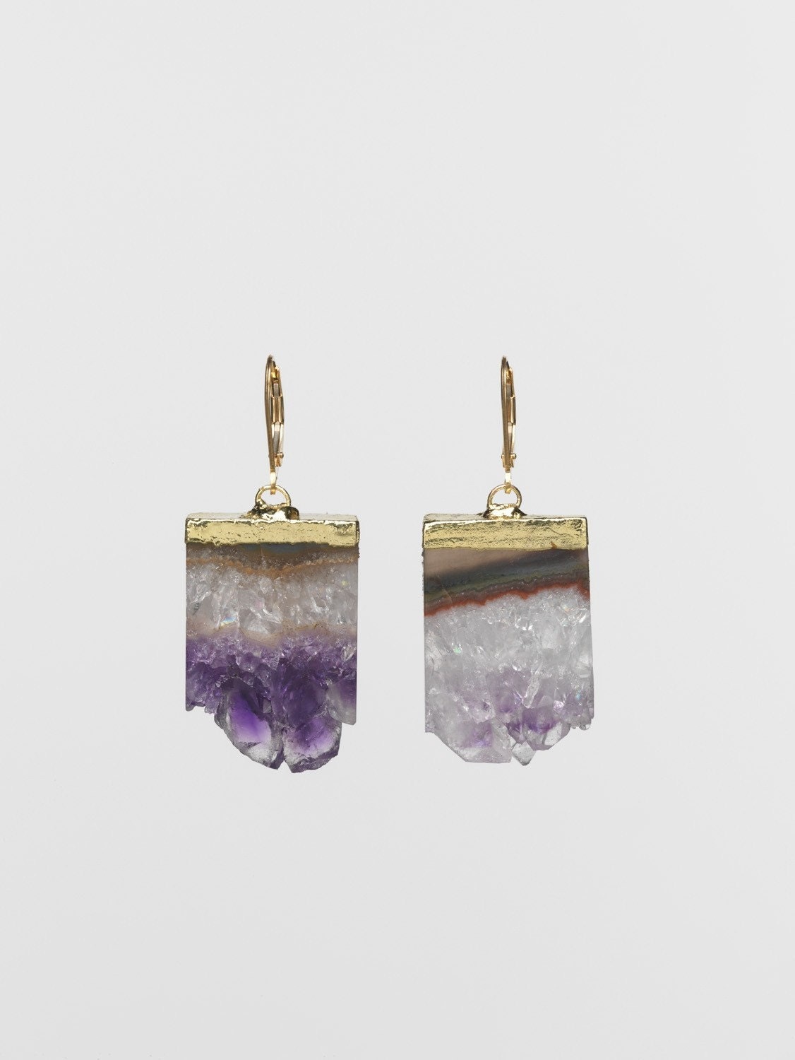Gold-dipped amethyst drusy earrings