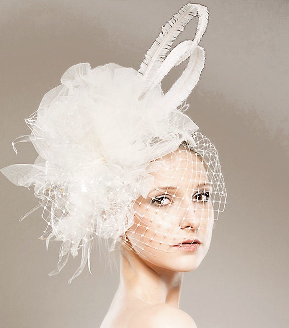 Free Shipping Bridal Head Piece Weddings Unique Head Dress Fascinator ECO Handmade Birdcage Veiling Feathers Recycled Plastic Bottles