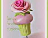 Fancy Frosting Rose Cupcake Pin Topper