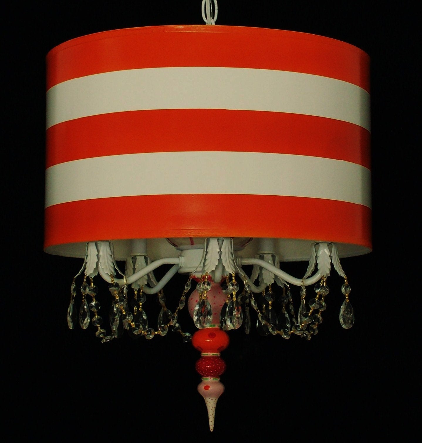 Orange and White Stripe Drum Pendant Chandelier