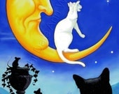 Cat ACEO Man in the Moon Mouse Art Print Romeow oh Romeow