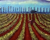 Original Acrylic Painting VINEYARD WINDMILL LANDSCAPE ART by Lisa MD Skinner