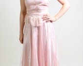 Vintage 1950s Tulle Gown in Cotton Candy Pink and Silver Glitter - Small Sweetheart Prom