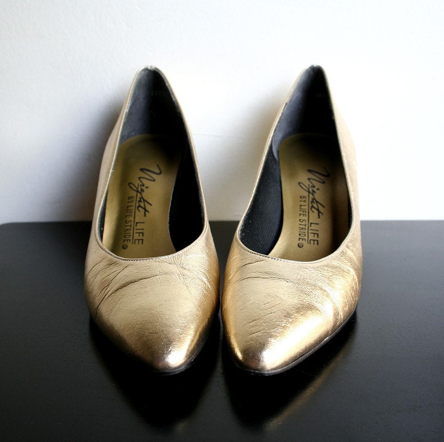 Metallic Golden Spike Heel 80s Glam Shoes