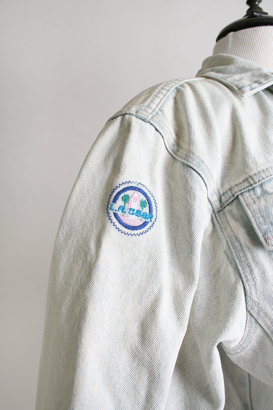 1980s LA Gear Jean Jacket - Acid Wash Denim Light White - Fits Small