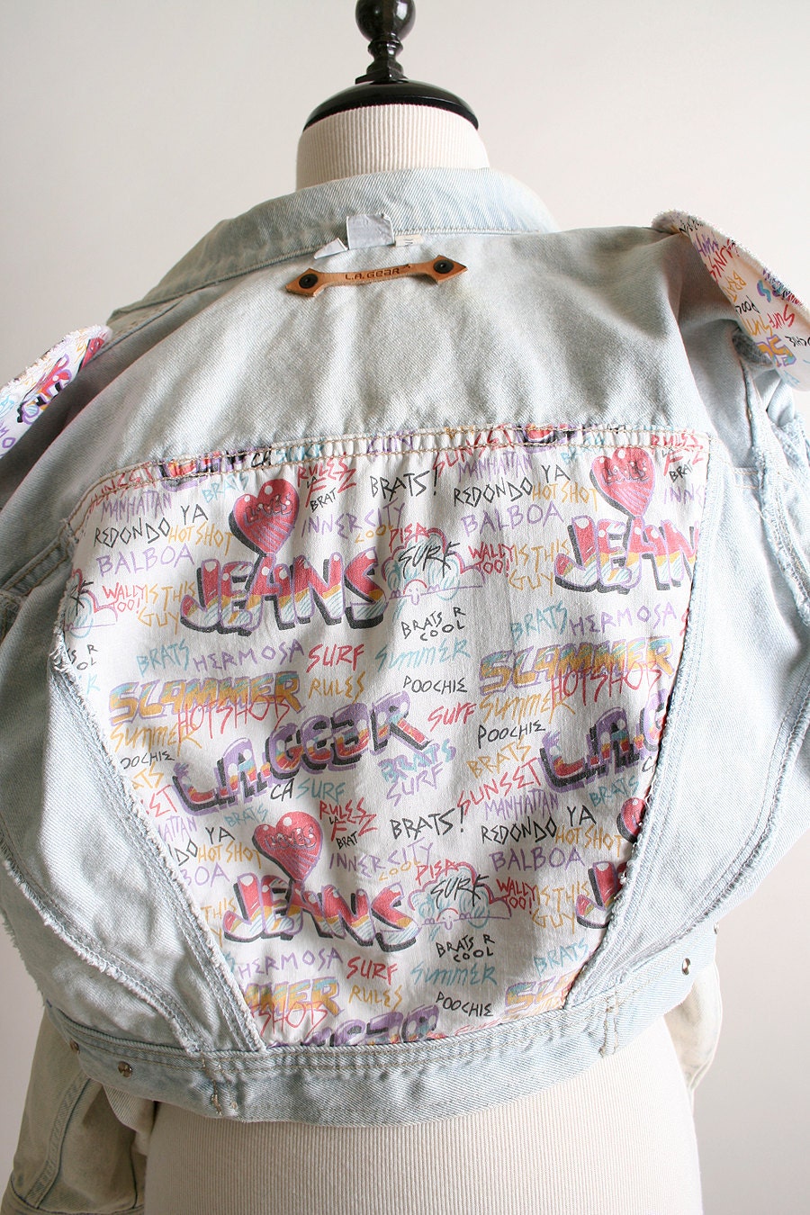 1980s LA Gear Jean Jacket - Acid Wash Denim Light White - Fits Small