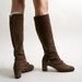 Vintage Salvatore Ferragamo Boots in Milk Chocolate Suede Leather - US size 6.5 narrow Western Heeled