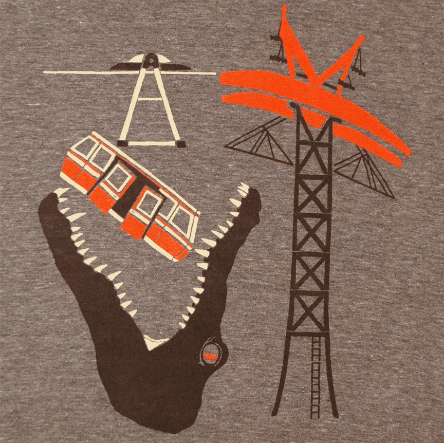 Alligator Unisex / Men's T-shirt Awesome Crocodile Tee Shirt Cool New York Monster Dinosaur Roosevelt Island Tram NYC Tri Coffee Tshirt