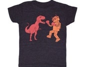 KIDS YOUTH / Dinosaur vs Robot - T-shirt Tee Shirt Crew Neck Boy Girl Toddler Children Funny Awesome Cool Trex Tri Black Tshirt