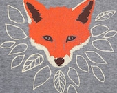 Fox - Unisex / Mens T-shirt Tee Grey Shirt Woodland Nature Cute Fantastic Mr Fox Orange Animal Forest Wolf Leaves Tree Athletic Gray Tshirt