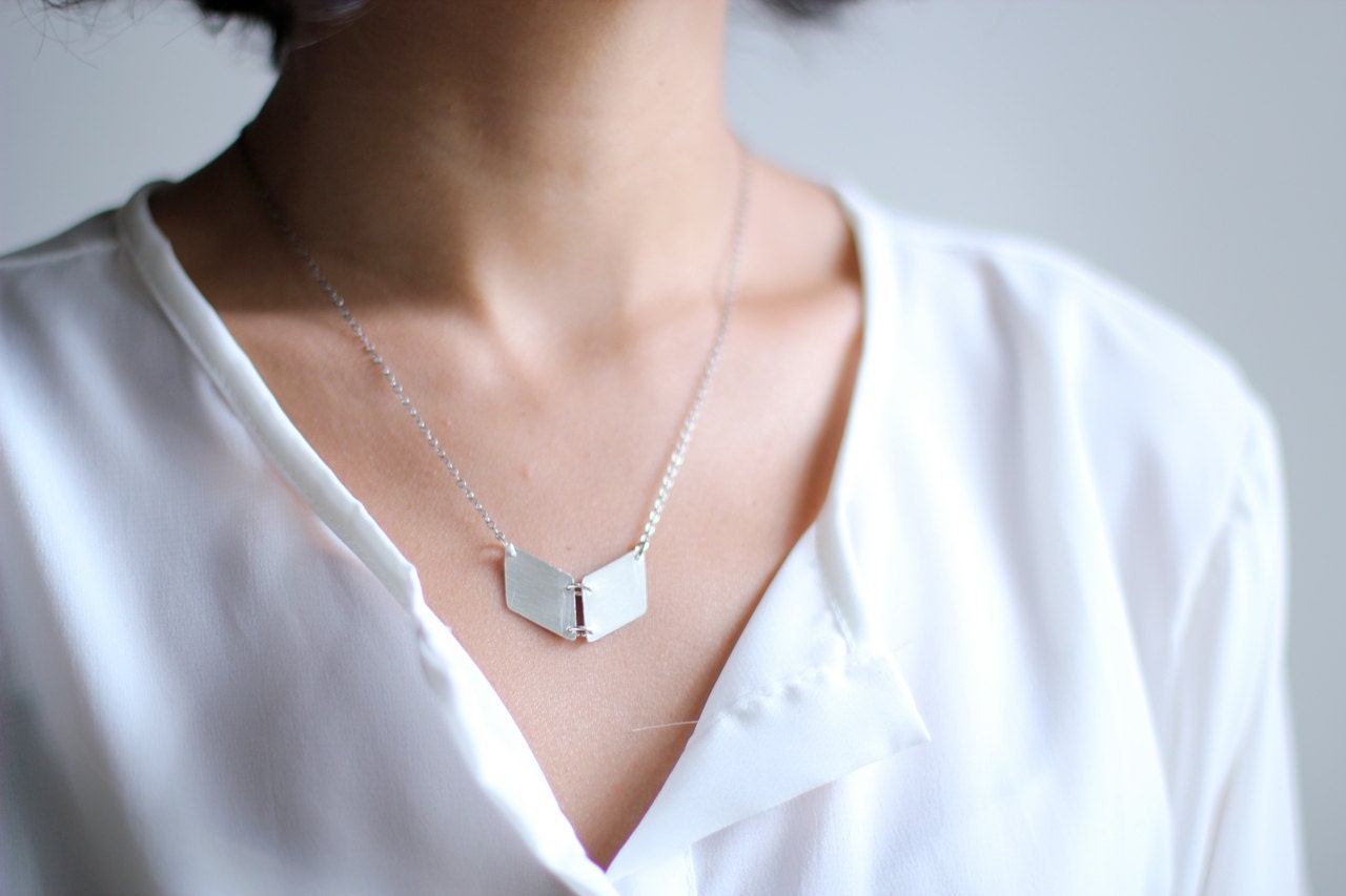 Minimalist Hand Sawn Sterling Chevron Necklace - Sterling Silver Chain