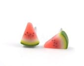 Watermelon Stud Earrings - Fruit Earring Posts - Red Green Earrings - Fruit Jewelry