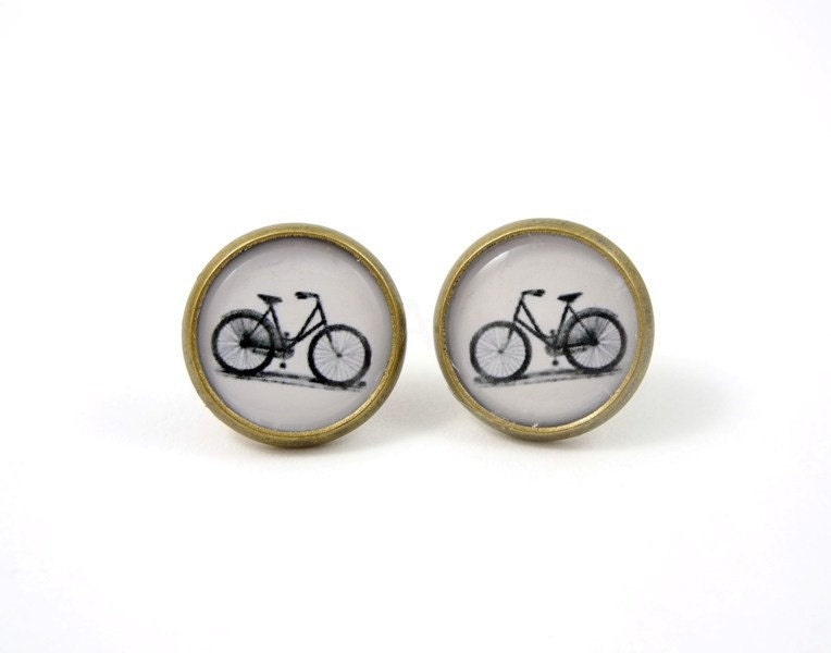 Bicycle Stud Earrings - Bike Earring Posts - Bicycle Jewelry - Black White Earrings