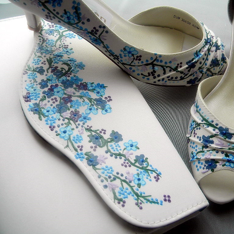 Wedding Shoes and Bag blue hydrangea lavender and  purple Floral Design