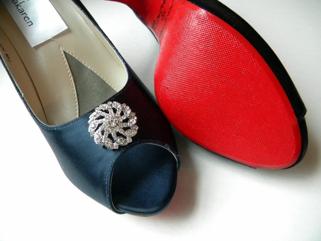 Wedding shoes marine navy Painted red Soles, Americana
