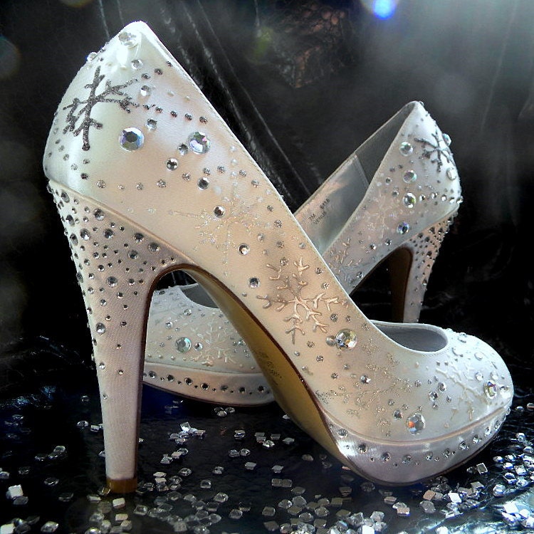 Wedding Shoes painted snowflakes  Winter Wedding Ivory