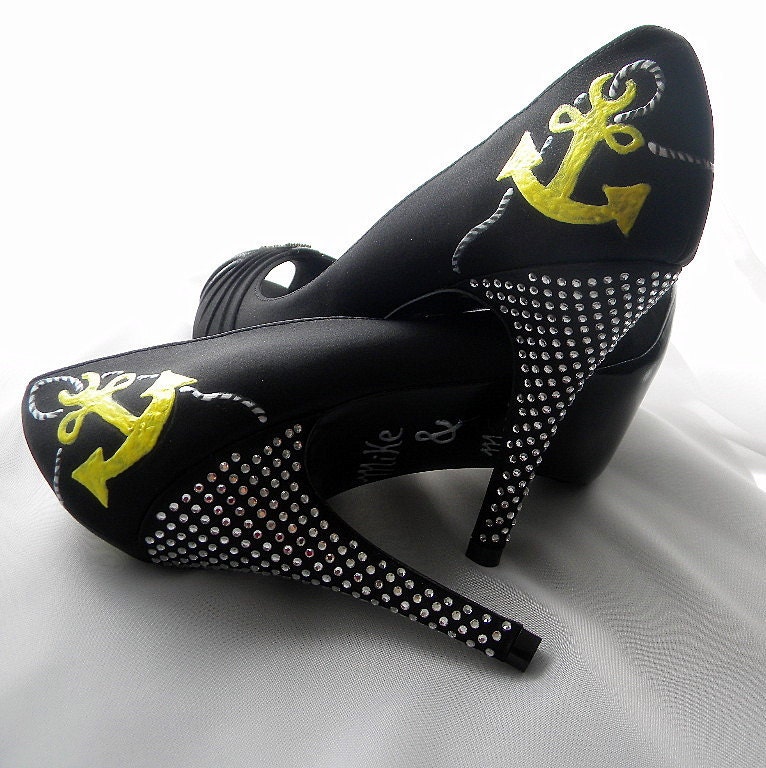 Wedding Shoes,Nautical anchor and rope, rhinestones platform pump Ingrid