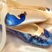 Wedding shoes  Ballerina Flats painted peacocks on gold and cobalt