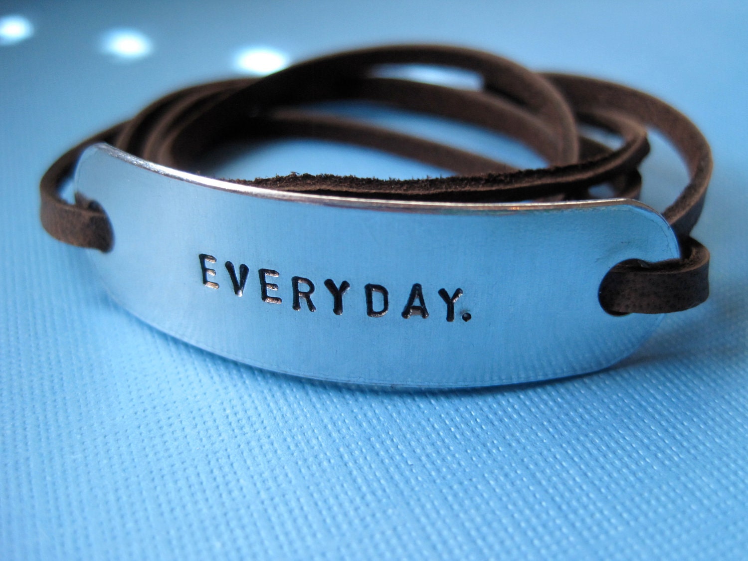 Personalized Bracelet - Custom Handstamped Leather Wrap Bracelet - BROWN Leather option