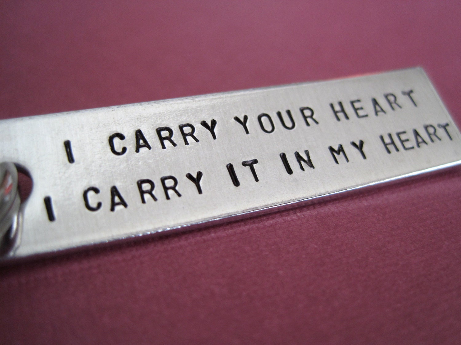 Personalized Keychain - I Carry your heart, I Carry it in my Heart - Initials Signature - Hand stamped Key Chain Accessory