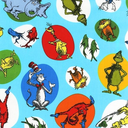 SALE Dr Seuss Celebration SLICKER LAMINATED Fabric by Robert Kaufman, Celebrate Seuss in Celebration-1/2 Yard