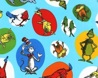 SALE Dr Seuss Celebration SLICKER LAMINATED Fabric by Robert Kaufman, Celebrate Seuss in Celebration-1 Yard or by the yard