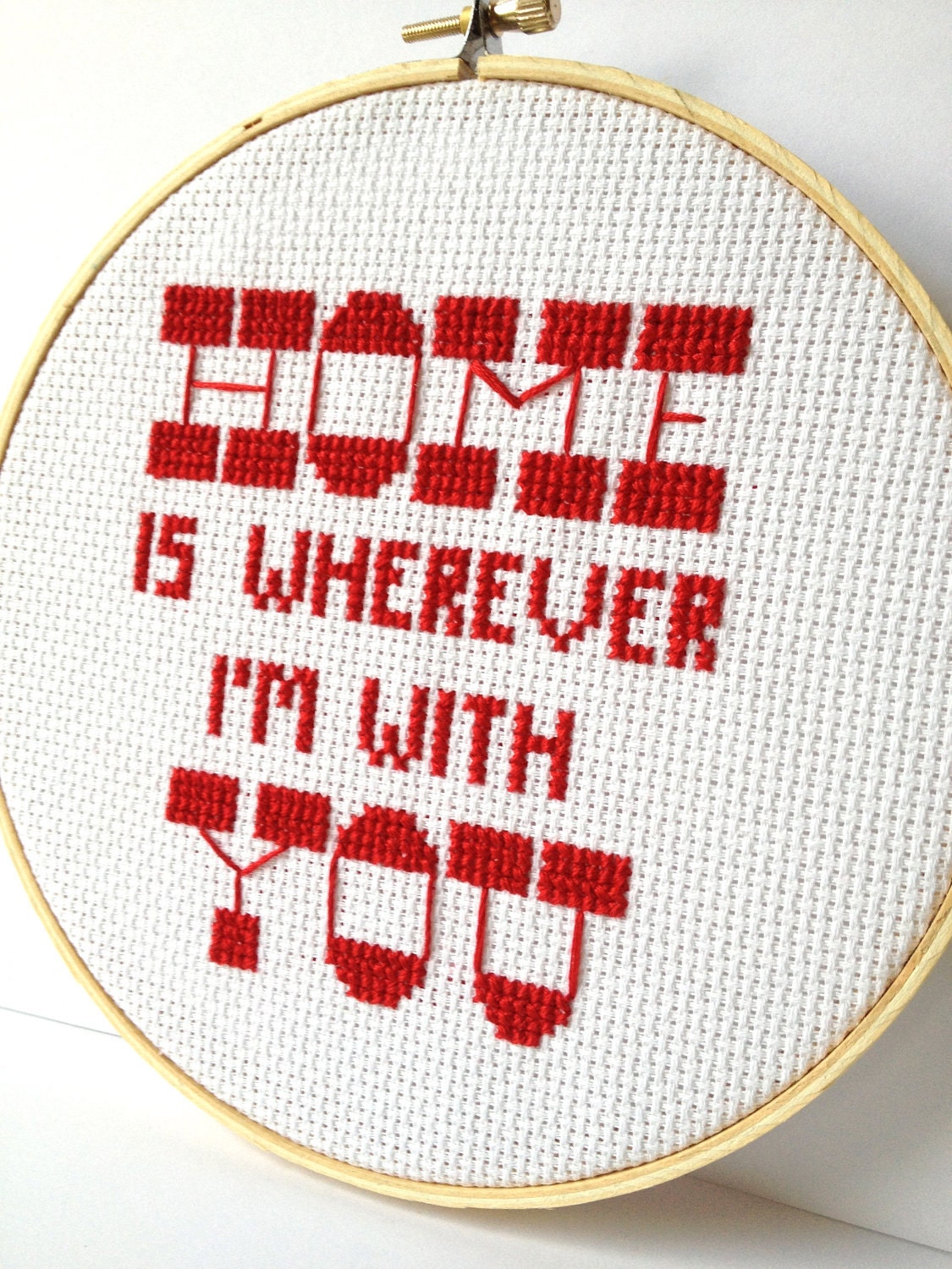 Home is Wherever I'm With You - Embroidered Hoop Art.  Framed Cross Stitch.  Lyric hoop art, wall art