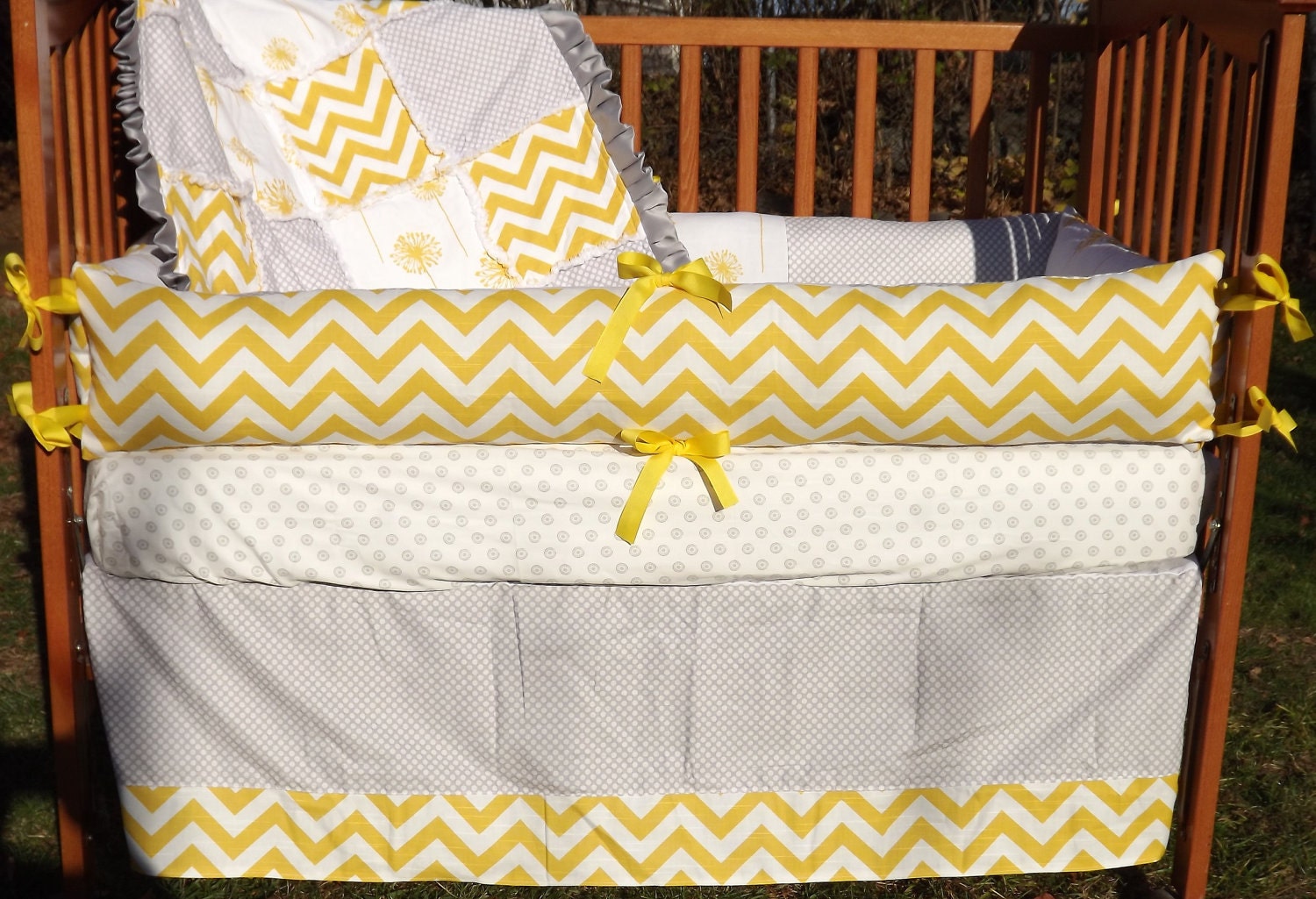 Custom Corn Yellow and Grey Boutique Crib Bedding GENDER NEUTRAL Complete 4-Piece Set