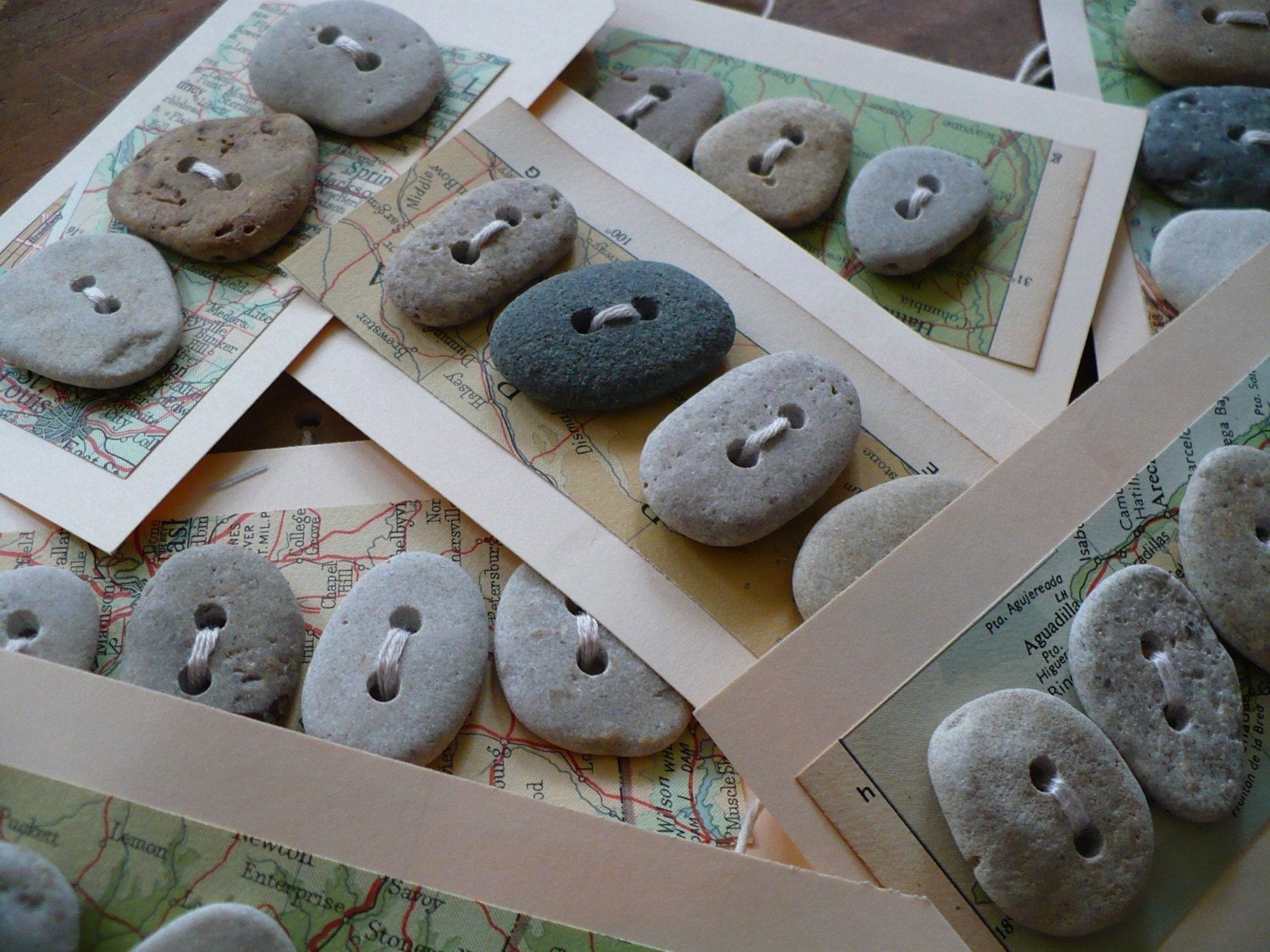 BEACH STONE BUTTONS...  5 beach stone button tags, knitting supplies,gift