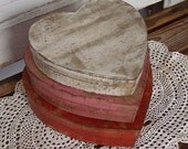 VDAY SALE Primitive Shabby Valentine Heart Pantry Boxes in red, white, and pink