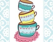 Kitchen Art Print - Stacked Teacups 8x10 Art Print
