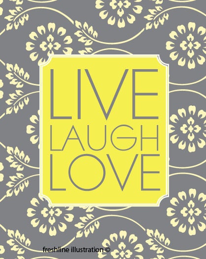 Live, Laugh, Love in Yellow and Gray Art Print 8x10
