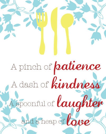 Kitchen Wall Art - Inspirational Quote - 8x10 Art Print - Yellow, Teal, Red, Blue
