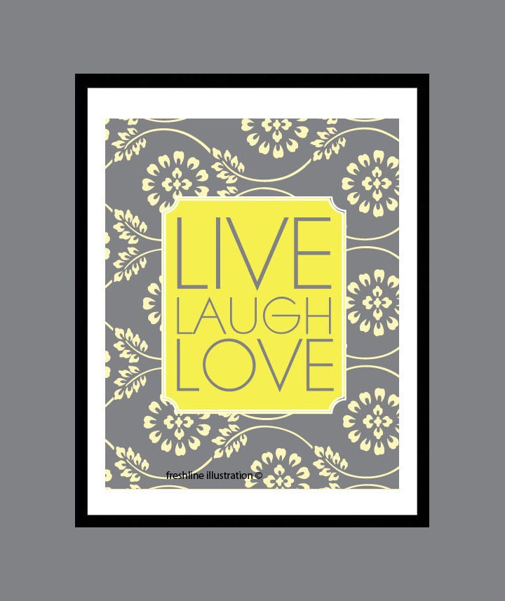 Live, Laugh, Love in Yellow and Gray Art Print 8x10