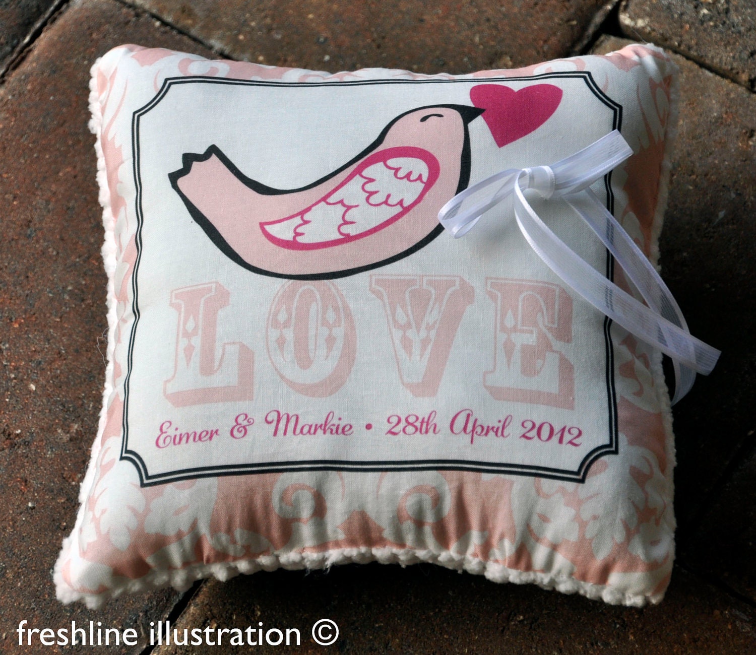 Ring Bearer Pillow - Love Bird with Heart Pillow - Customize to your Wedding