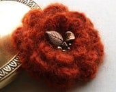 Crochet flower brooch in burnt orange and bronze - fall accessory