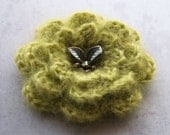 Crochet flower brooch in lime green and earth tones - fall flower
