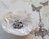 Lace flower in ivory organza with embroidered detail and sparkly beads -  brooch pin or bobby pin